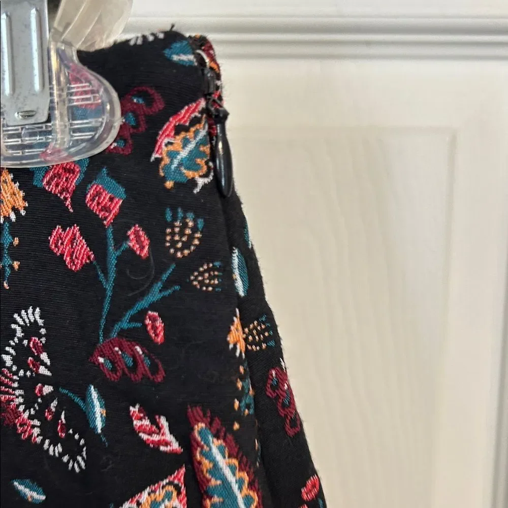 ANN TAYLOR LOFT Size 6 Tall Black Teal Red Lined Jacquard Mini Skirt A-Line